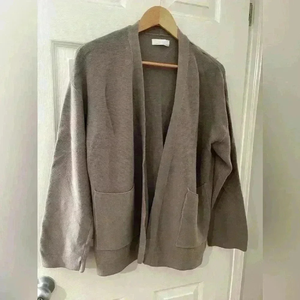 Frank & Oak Taupe Open-Front Cardigan